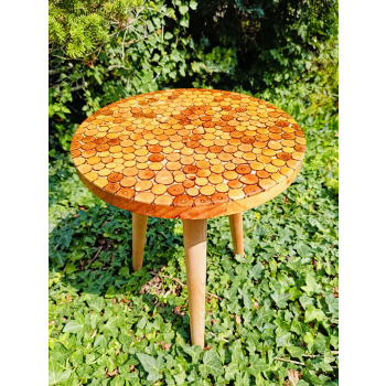 Stolik kawowy plastry drewniane zalewane żywicą epoksydową średnica 37,5cm/wys.47cm