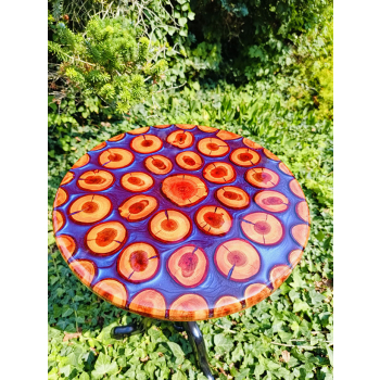 Stolik kawowy plastry drewniane zalewane żywicą epoksydową średnica 37cm/wys.57,5cm
