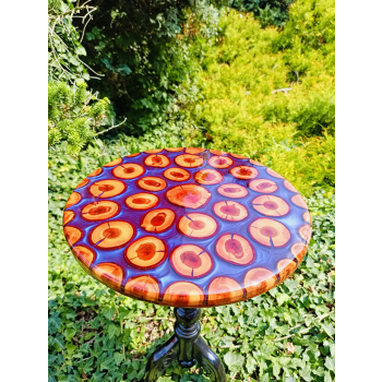Stolik kawowy plastry drewniane zalewane żywicą epoksydową średnica 37cm/wys.57,5cm