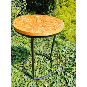 Stolik kawowy plastry drewniane zalewane żywicą epoksydową średnica 40cm/wys.61cm