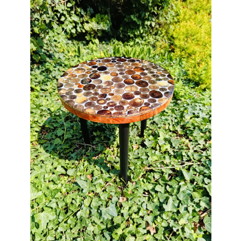 Stolik kawowy plastry drewniane zalewane żywicą epoksydową średnica 37,5cm/wys.39,5cm