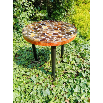 Stolik kawowy plastry drewniane zalewane żywicą epoksydową średnica 37,5cm/wys.39,5cm