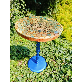 Stolik kawowy plastry drewniane zalewane żywicą epoksydową średnica 38cm/wys.61cm