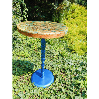 Stolik kawowy plastry drewniane zalewane żywicą epoksydową średnica 38cm/wys.61cm