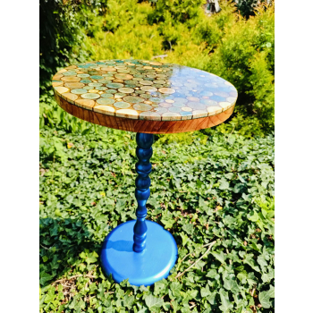 Stolik kawowy plastry drewniane zalewane żywicą epoksydową średnica 38cm/wys.61cm