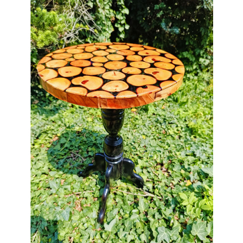 Stolik kawowy plastry drewniane zalewane żywicą epoksydową średnica 37,5cm/wys.58cm