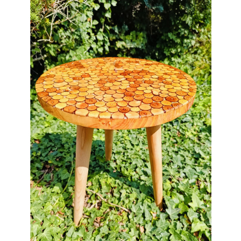 Stolik kawowy plastry drewniane zalewane żywicą epoksydową średnica 37,5cm/wys.47cm